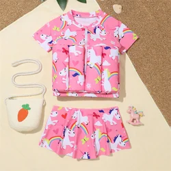 Girls Buoyancy Swimsuit Summer Kids Pool Swimwear 2025 New Children Cartoon Print Floating Rash Guards Infant Beach Clothing