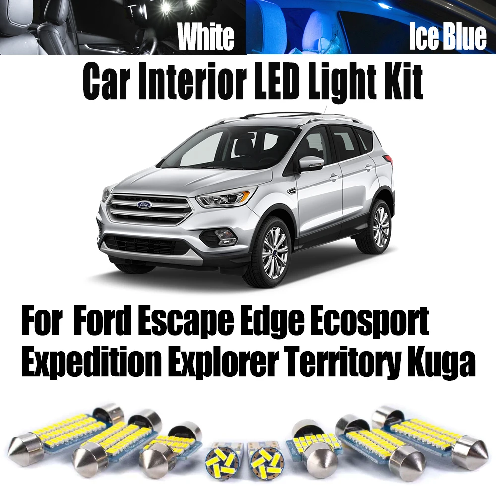 Car Bulbs Kit For Ford Escape Kuga Edge Ecosport Expedition Explorer Territory LED Interior Reading Dome Light Sun Visor Lamp