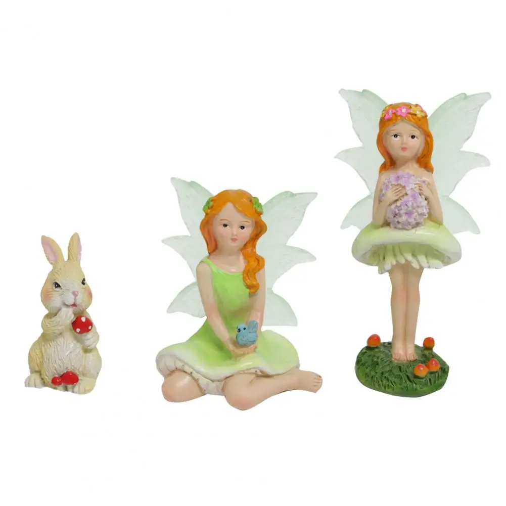 

Flower Elf Decor Fairy Garden Miniature Flower Fairy Elf Wings Dollhouse Ornaments Set of 3 Resin Garden Figurines Cute Elves