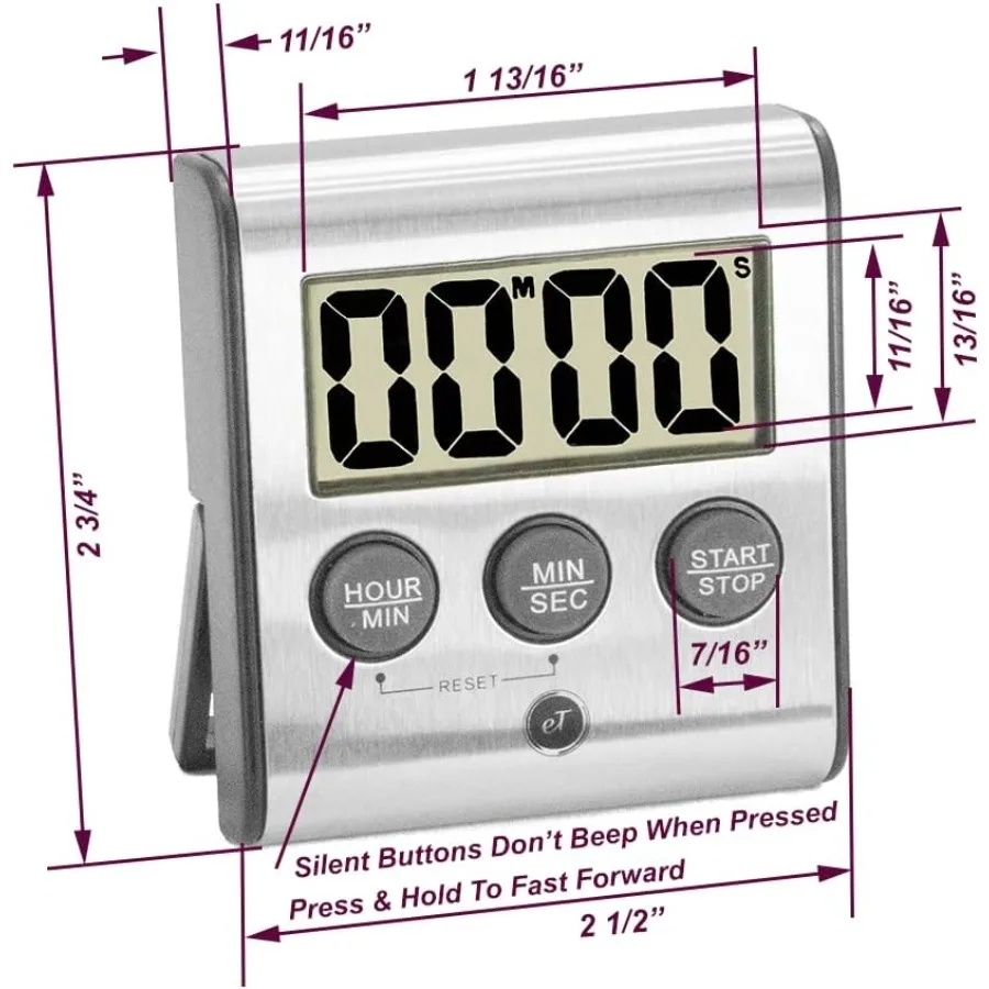 مؤقت مطبخ رقمي أنيق من الفولاذ المقاوم للصدأ موديل eT78 يعرض 099 دقيقة. أو 099 ساعة. مفتاح حجم مغناطيسي قوي للغاية من أجل Mut #4