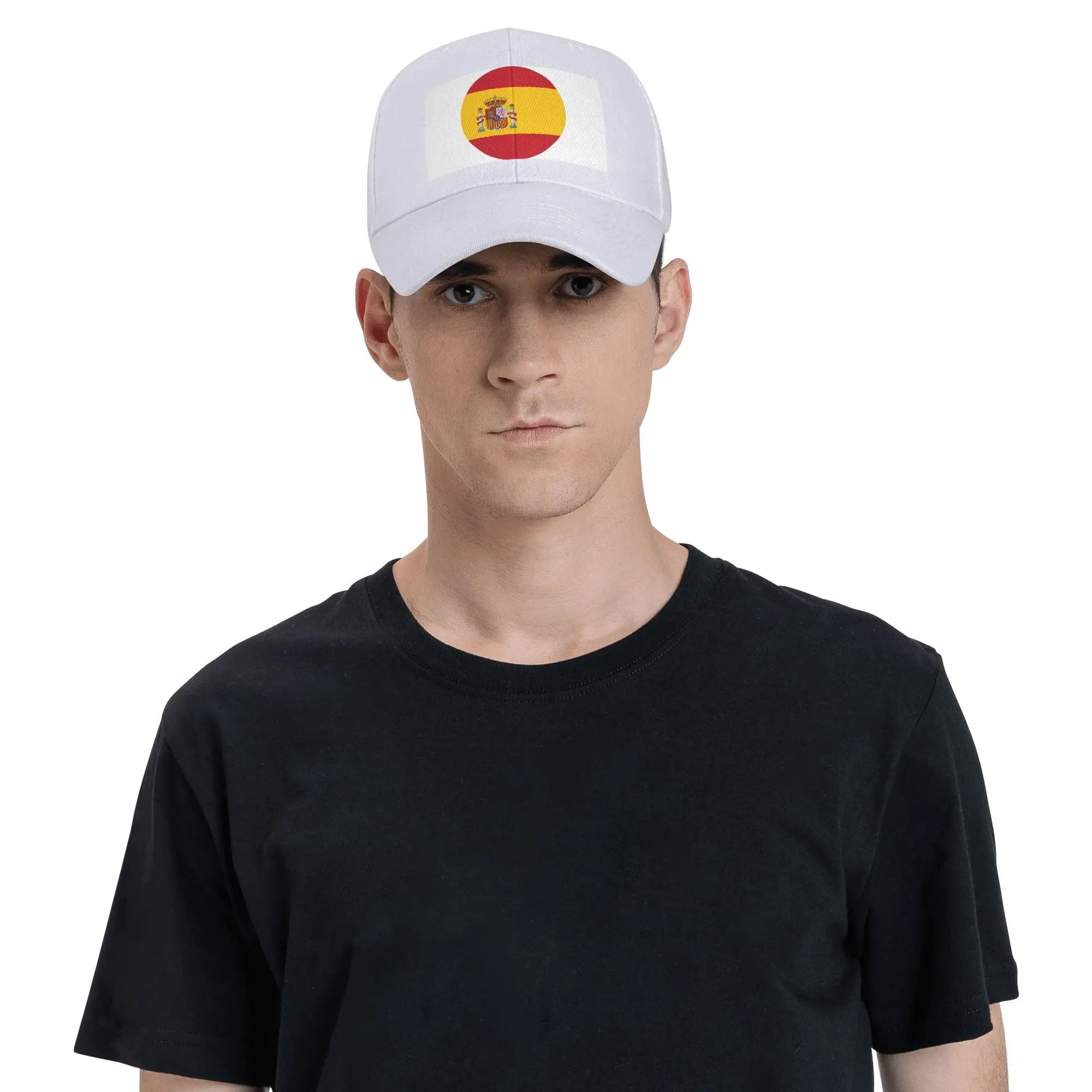 Spain  Spanish Flag Round Baseball Caps Snapback Fashion Baseball Hats Breathable Casual Casquette Outdoor For Men's And Women's