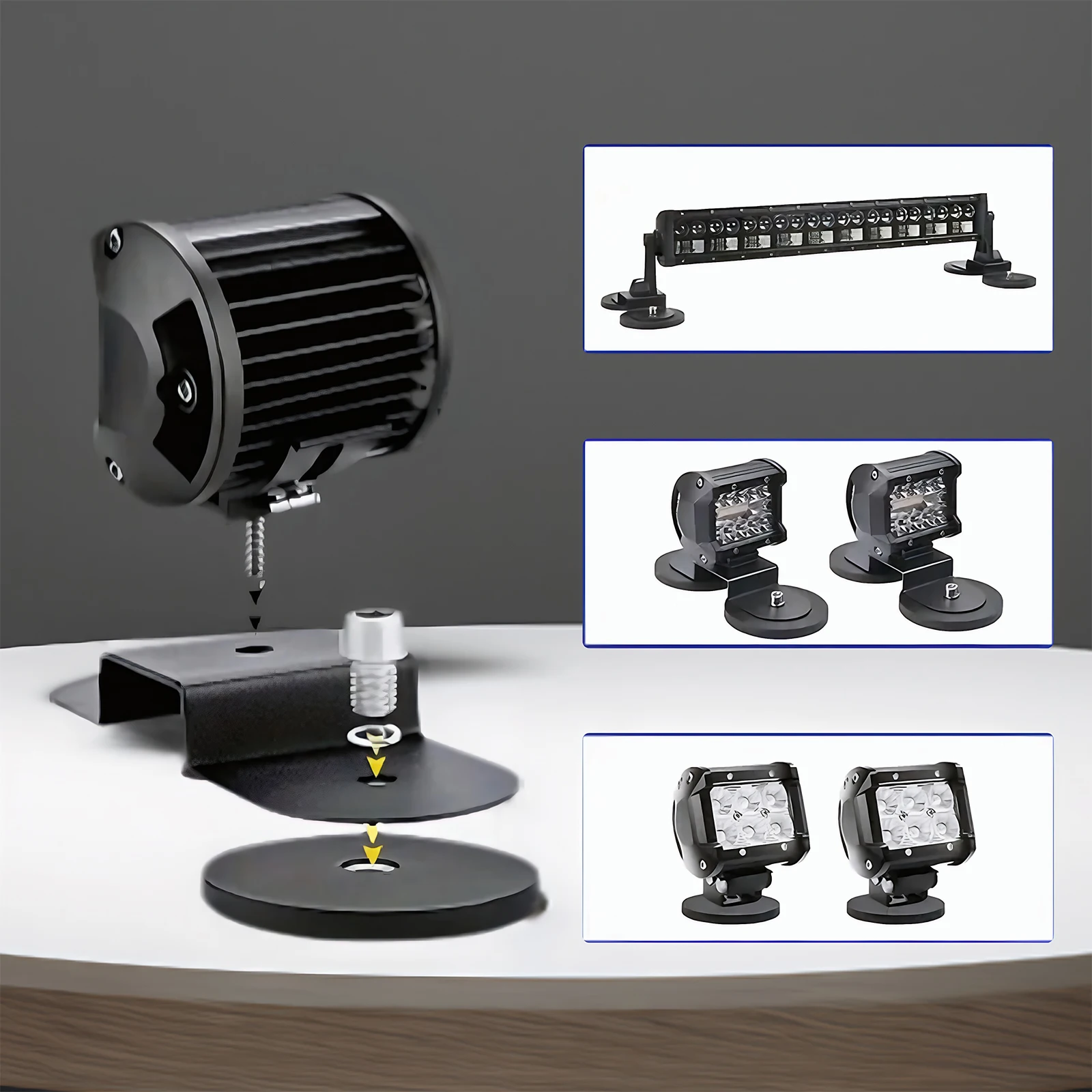 

2x Магнитные кронштейны для крепления рабочих фонарей, держатели для светодиодных рабочих фонарей, крепления для вспомогательных ламп на крыше или капоте.