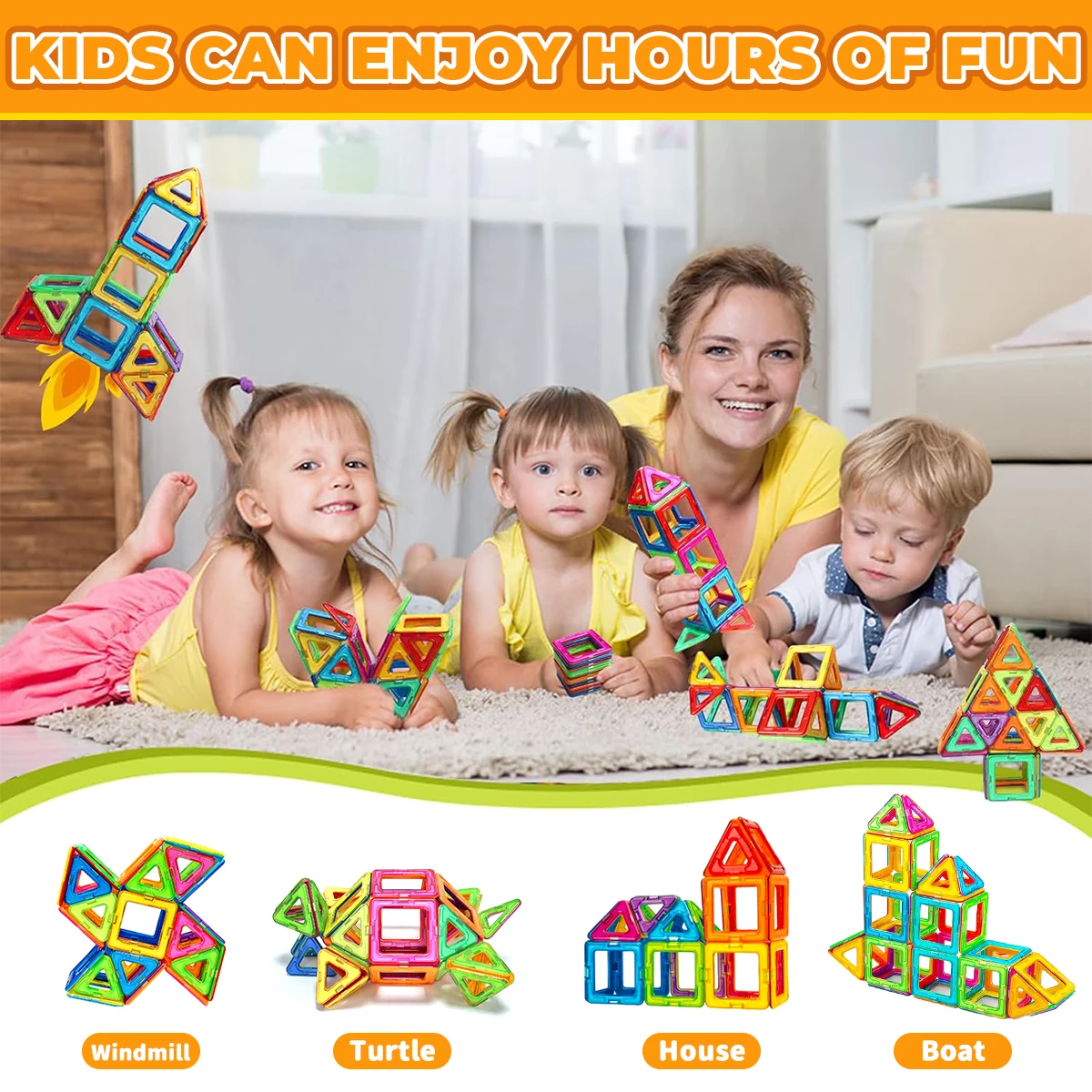 ชุดตัวต่อแม่เหล็กสำหรับเด็ก 3D STEM ของเล่นเสริมพัฒนาการสำหรับเด็กอายุ 3 ปีขึ้นไป เด็กชาย เด็กหญิง ของขวัญ 58/88/118 ชิ้น