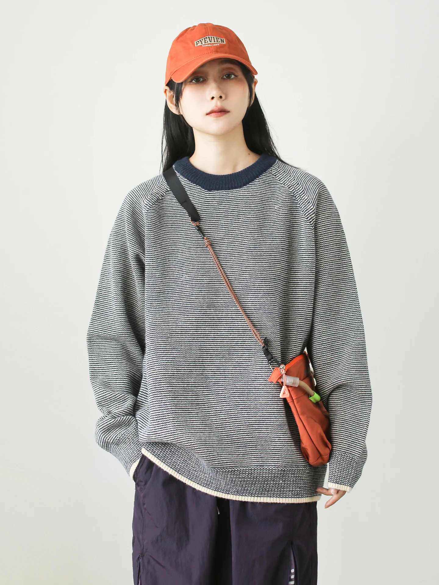 

Casual Loose Striped Knitwear ex Spring Autumn New Sle Street Sle Straight Tube ape Warmth Heating Long Sve roun...