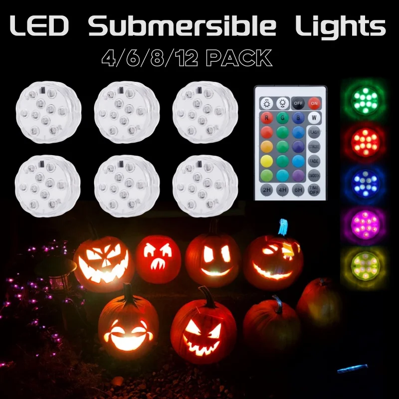 4-12 Pack Pumpkin Lights RGB Color Changing Waterproof LED Submersible Lights with Remote for Helloween Indoor Outdoor Decor