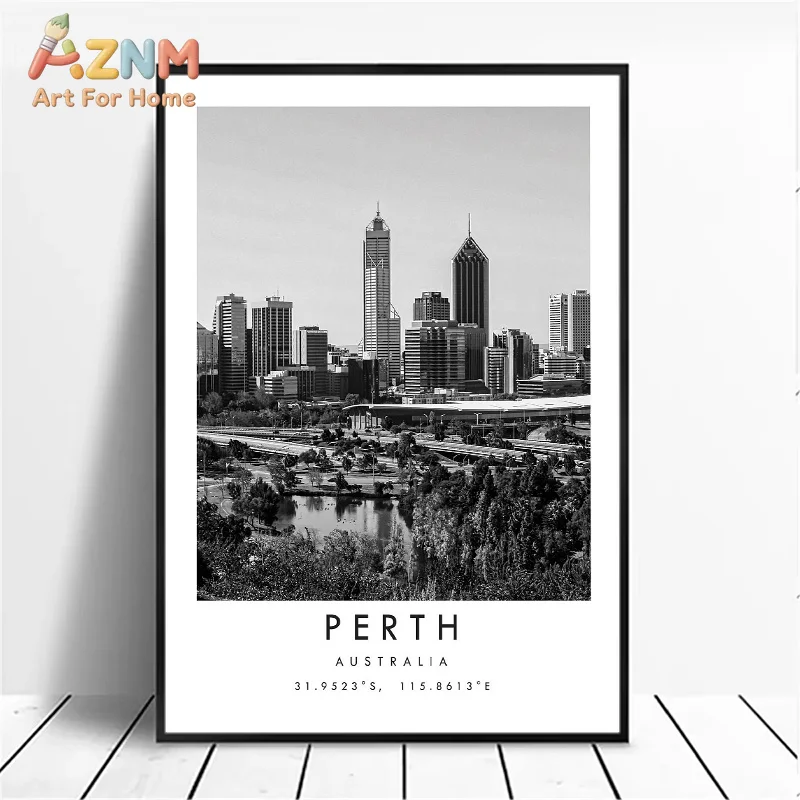 AZNM Black White World City Travel Canvas Wall Art Vintage Landmark Coordinates Poster Unframed Canvas Home Decor Painting