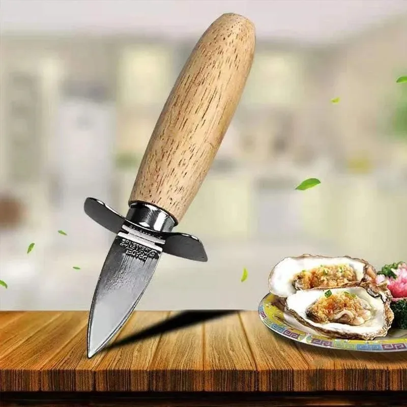 1Pc Steel Seafood Scallop Pry Knife with Wooden Handle Oyster Knives Sharp-edged Shucker Shell Seafood Oyster Knife Opener