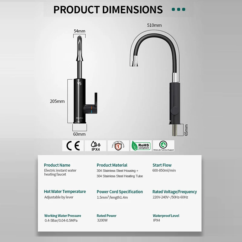 Briwellna calentador de agua eléctrico 220V 2 en 1 grifo de cocina grifo calentador de agua sin tanque con grifo eléctrico de boquilla Universal