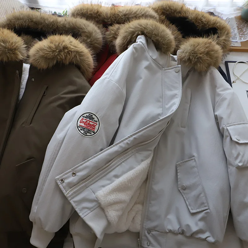 

Retro American Hooded Faux Fur Lined Cotton Jaet Women's Winter New Casual Workwear Warm Cotton Coat Outerwear