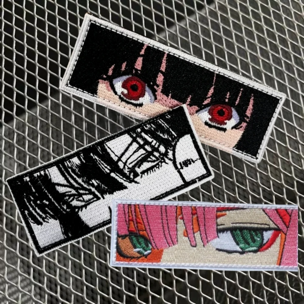 Japanese Girl Eye Embroidery Patches Hook&Loop Tactical Accessory Anime Half Face Girl Morale Badge on Backpack Stickers Emblem