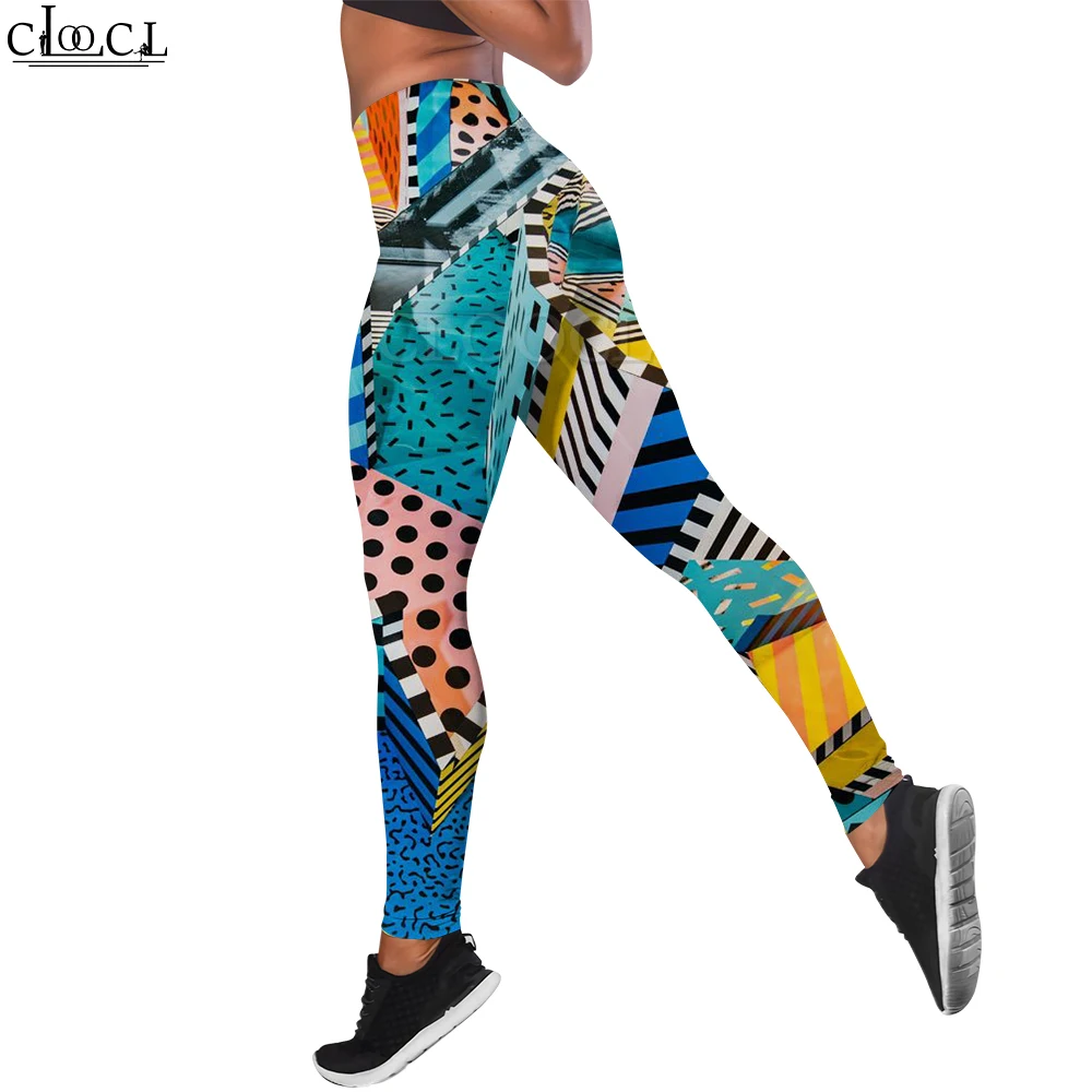 Cloocl legging feminina ajuste levantamento nádegas correndo calças apertadas padrão geométrico artístico impressão 3d leggings finos