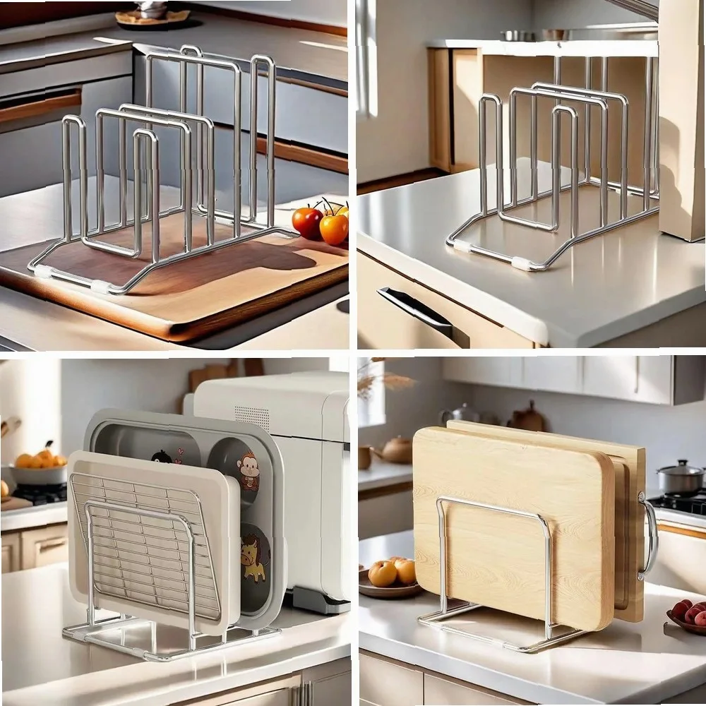 

Multifunctional Kitchen Rack for Pot Lids, Cutting Boards & Utensils, Stainless Steel Storage Organizer