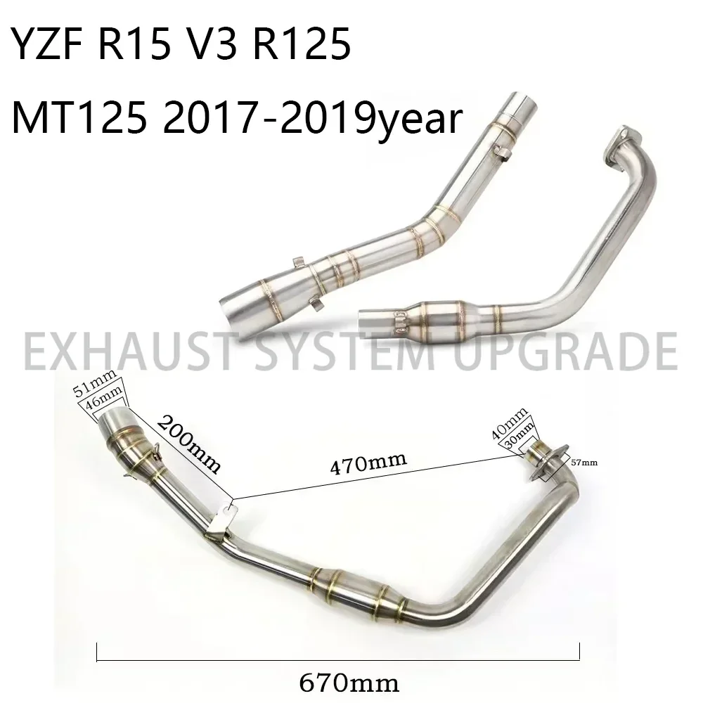 Motorcycle Exhaust System Escape Moto Modified Front Link Pipe With Catalyst For Yamaha YZF R15 V3 R125 MT125 Mt 125 2017-2019