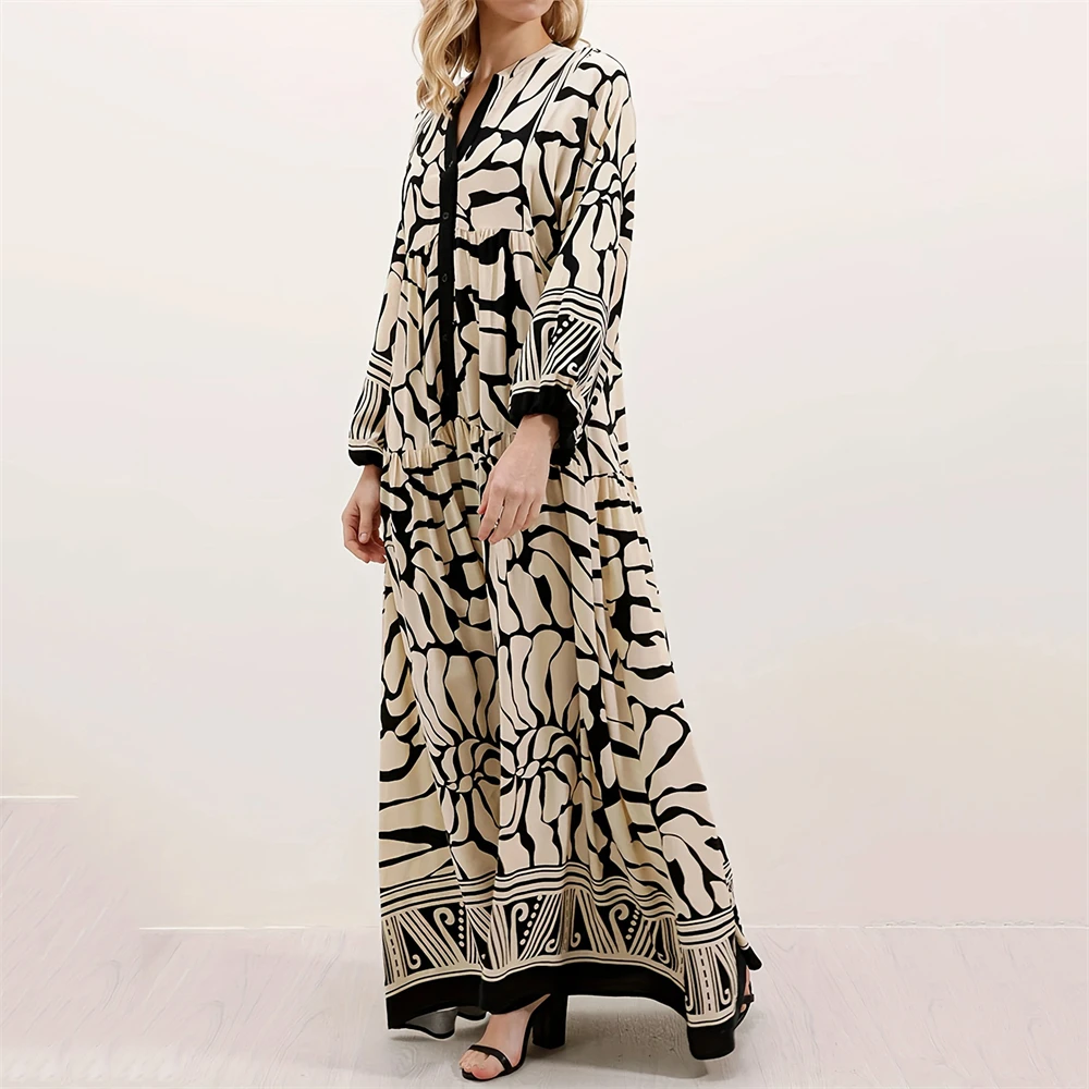 

Мусульманский черный элегантный темпераментный благородный халат, мягкое и удобное длинное платье с принтом ели