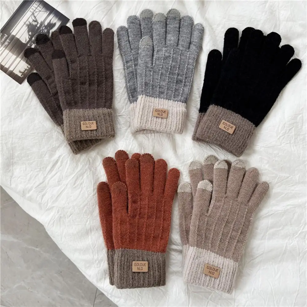 

1 Pair Winter Gloves Plush Five Fingers Keep Thermal Touch Screen Warm Applique Outdoor Gloves Clothes Accessories 겨울 장갑