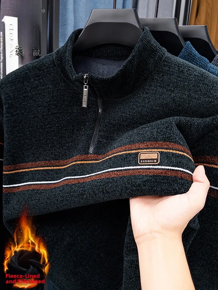 

Kangaroo 2025 Winter Thiened Fce Warmth Zipper Inteated Fce Men's Sweater f High Collar Hooded Casual Knitwear
