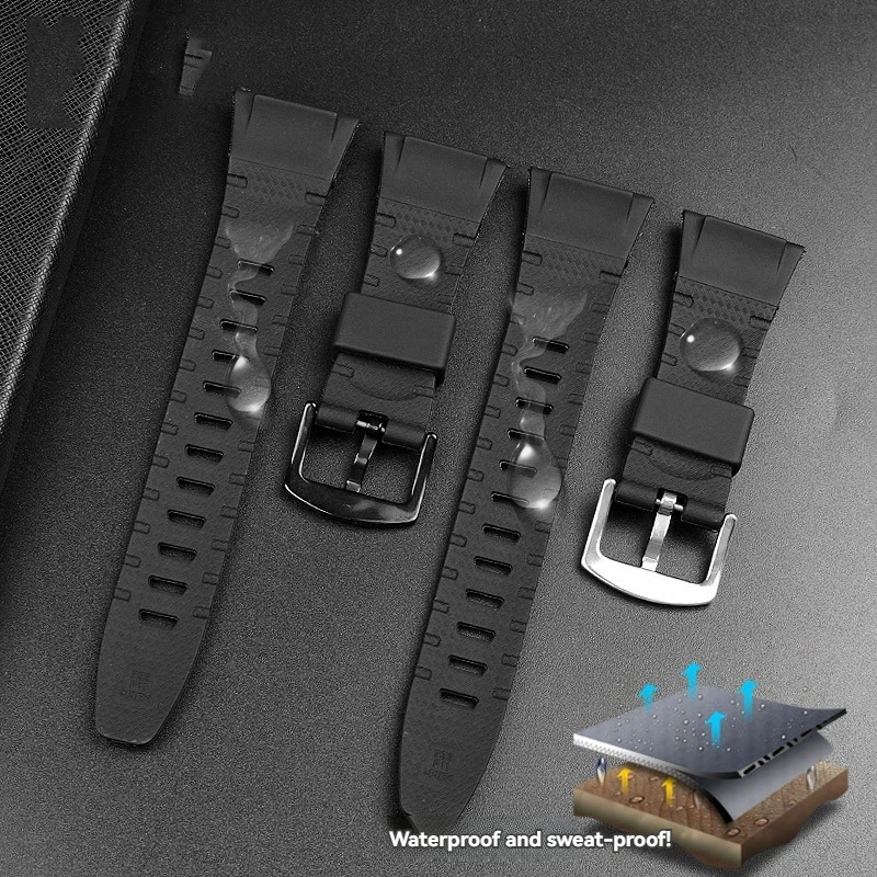 26mm Resin rubber silica gel waterproof Black strap Pin For Casio PROTREK Series PRG-110Y PRG-110C PRW-1300Y PRW-1500Y PRG-130Y