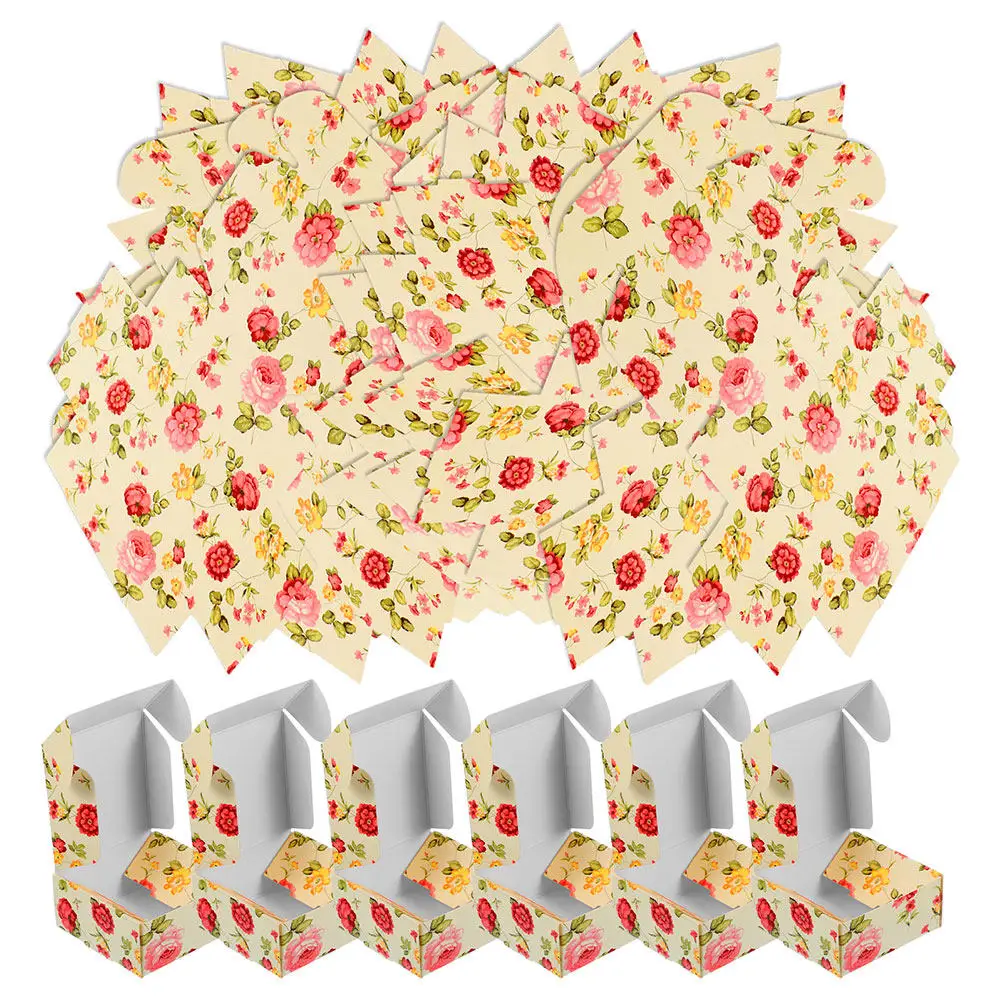 

80pcs Kraft Paper Boxes Flower Pattern Small Gift Box For Wedding Party Favors Candy Chocolate Soap Packaging Bulk