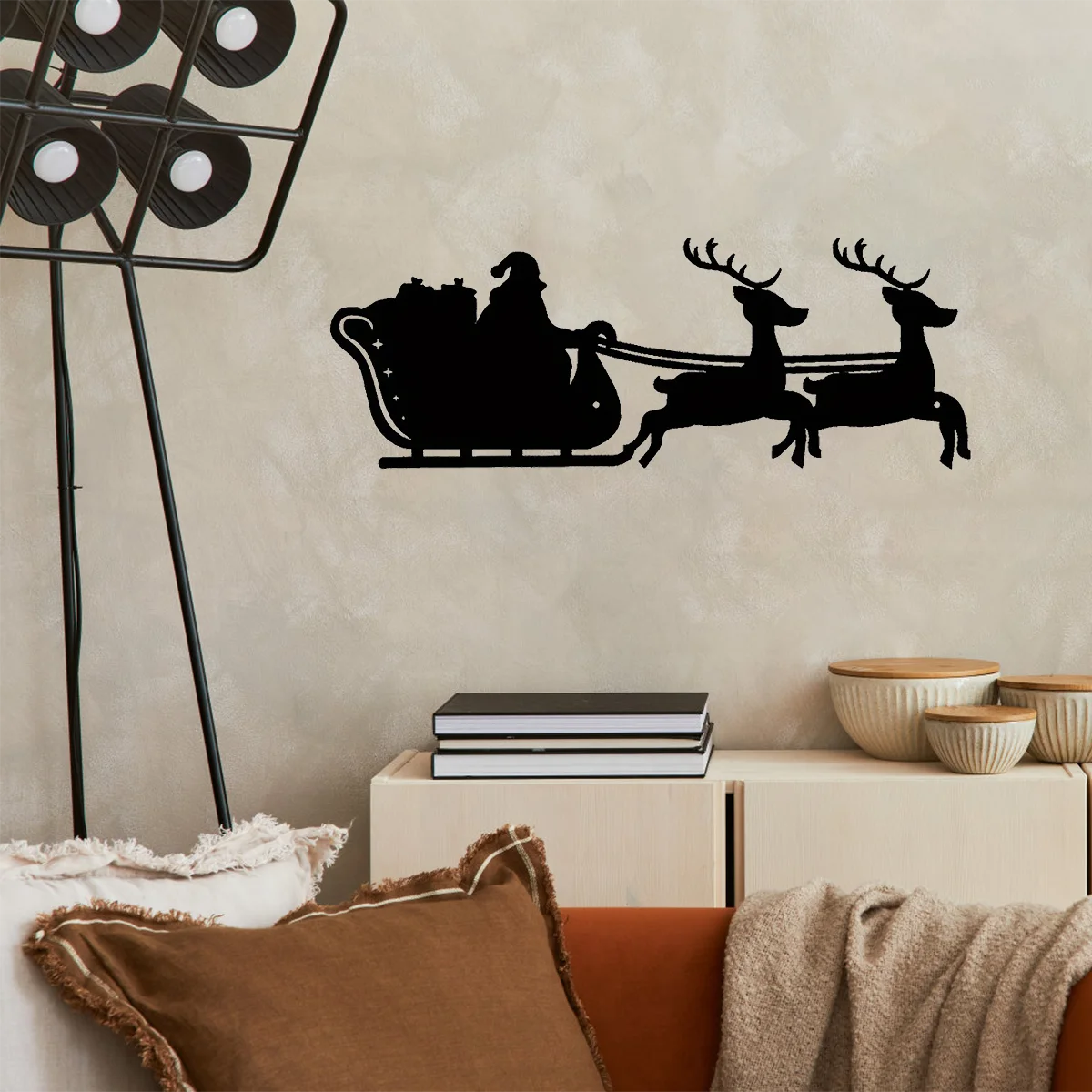 Delightful Exquisite Christmas Sleigh Metal Wall Art – Pleasing Iron Art for Interior Cheer. Cheerful for Home Office