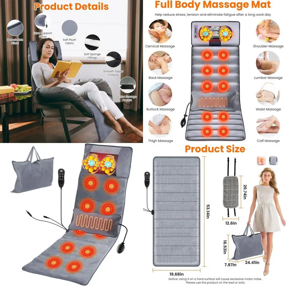 

Heated Vibration Massage Pad with Neck Support for Full Body Relief - 53.14x19.68 inches