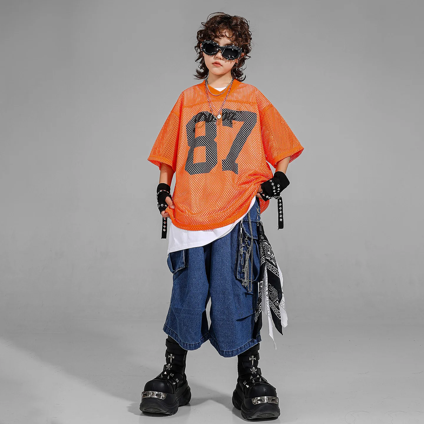 Ragazzi Hip Hop Camicia scozzese blu Danza di strada Pantaloni larghi Ragazze Dolce K-pop Camicetta Bambini Streetwear Kid Jazz Costume Set di vestiti