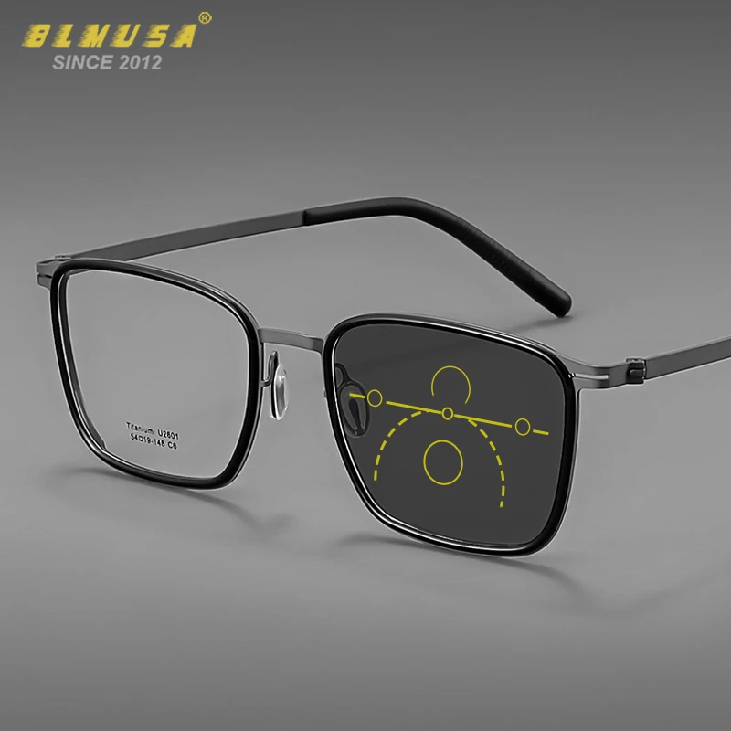 BLMUSA Ultralight Titanium Optical Frame High Quality Blue Light Blocking Reading Eyeglass Men Progressive Photochromic Glasses