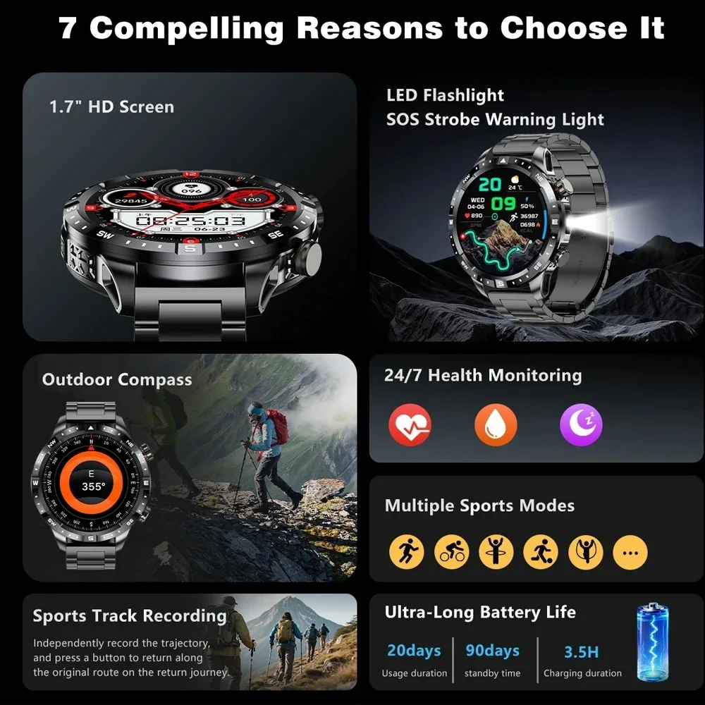 Military Grade GPS Smart Watch with Large Battery