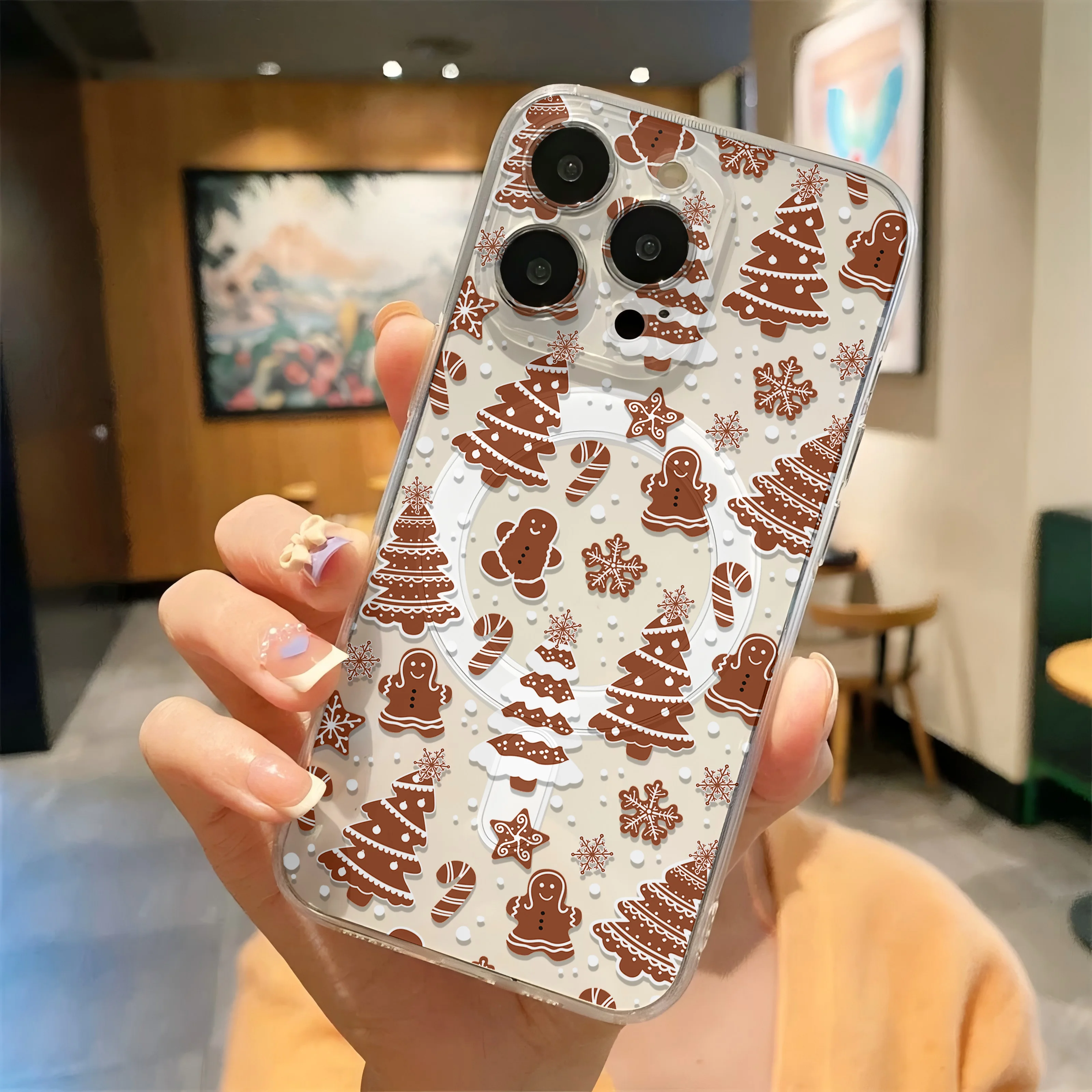 Christmas Tree Gingerbread Man Magsafe Magnetic Phone Case for Samsung Galaxy S24 S23 S22 S21 S20 FE Plus Ultra 5G Clear Cover