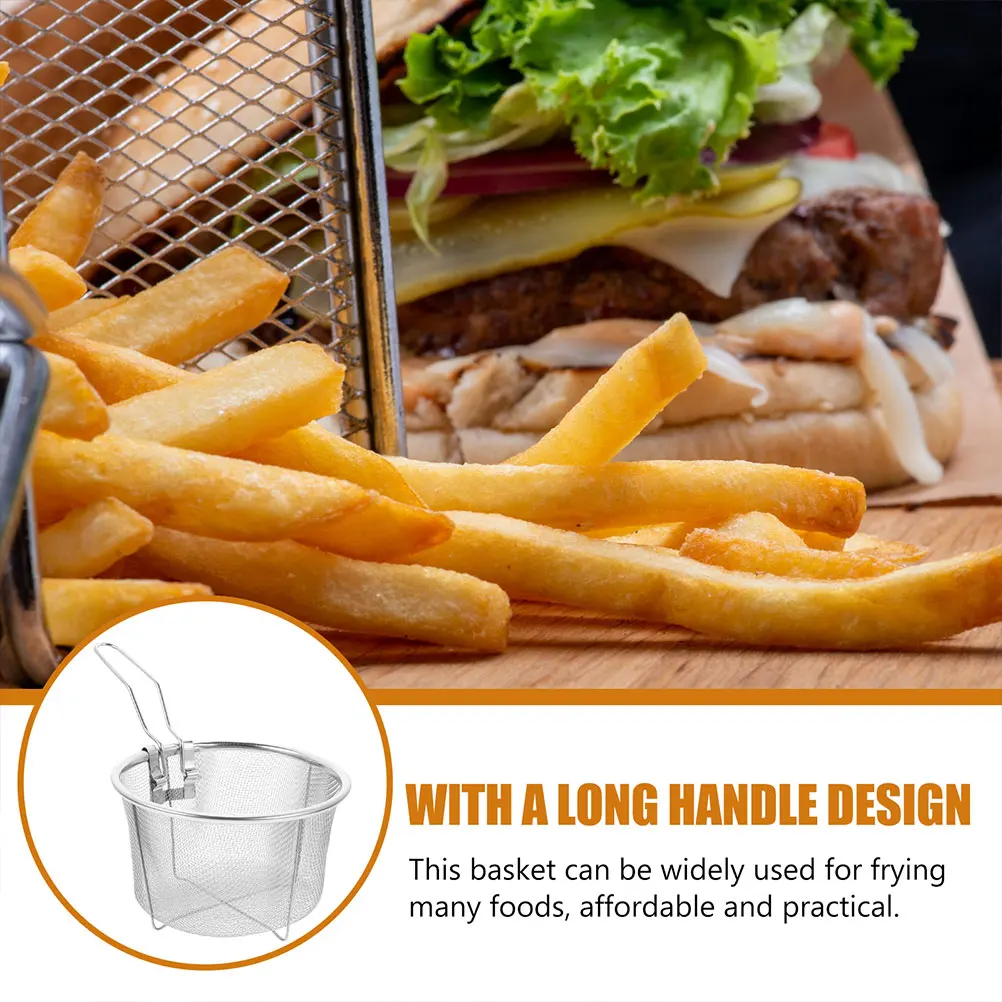 

2pcs Oil Strip Basket Metal Frying Mesh Container Heat Resistant For Fried Chicken French Fries Squid Rings Snack Deep Fryer