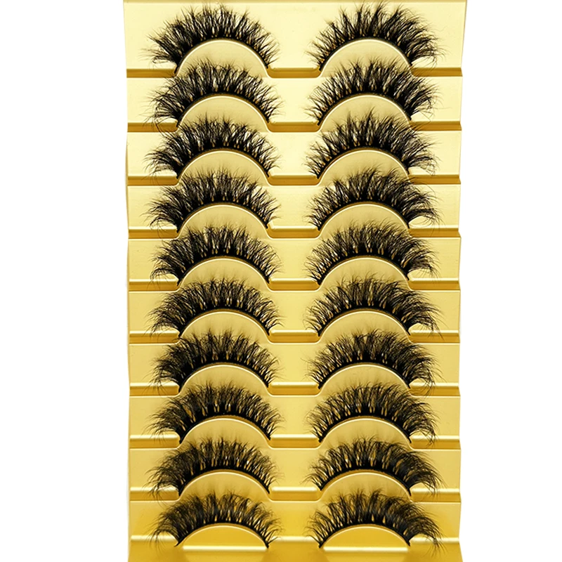 10 pairs of natural fluffy D-curly messy long holiday eyelashes, showcasing a gorgeous and charming sexy appearance