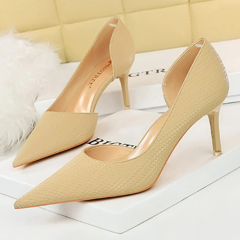 BIGTREE Shoes Weave Design Kitten Heels Women Shoes Fashion Woman Pumps Pointed Stiletto Heels Large Size 34-43 Lady High Heels