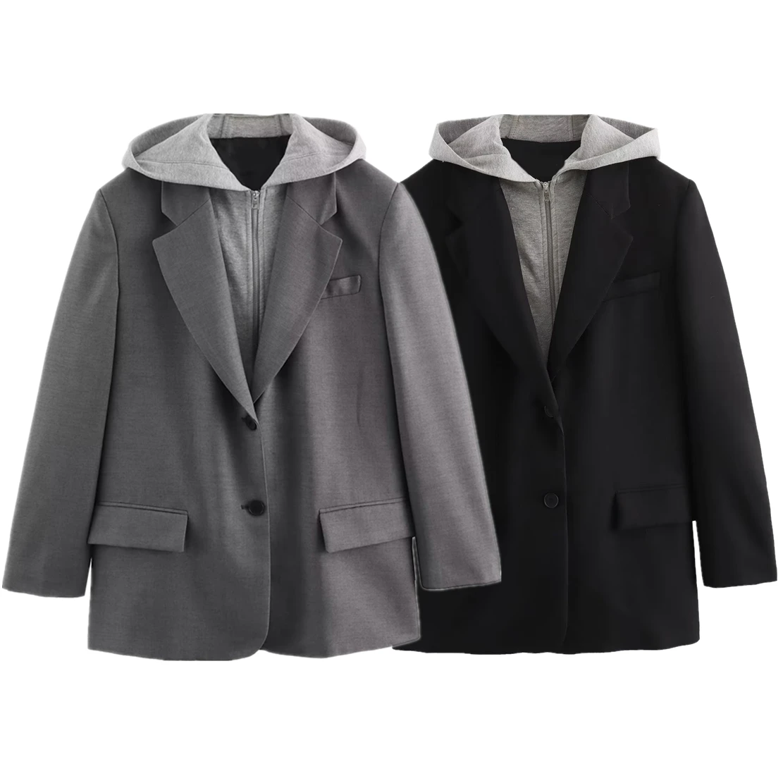 

Maxdutti Fashion Ladies Patchwork Hooded Blazer Feminino Blazer Women Blazer Mujer 2024 Women Blazers And Jackets