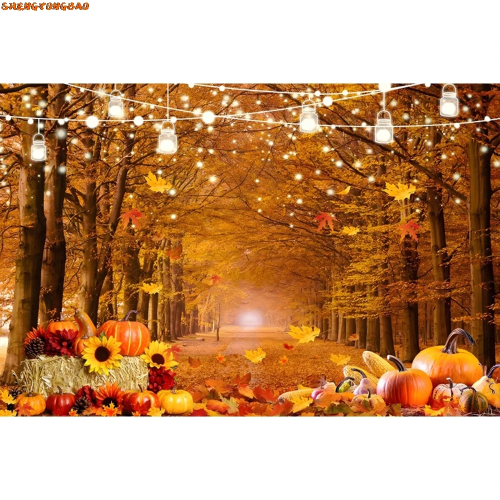 Autumn Forest Scene Backdrop Fall Farm Barn Window Pumpkin Haystack Harvest Thanksgiving Baby Portrait Photography Background