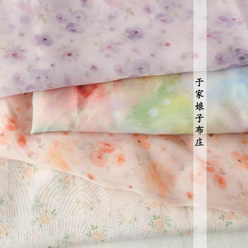 Soft Veil Printed Organza Skirt Fabric, Floral Dress Tops, Children\'s Clothing, Women\'s Cloth, High Quality, 140x50cm