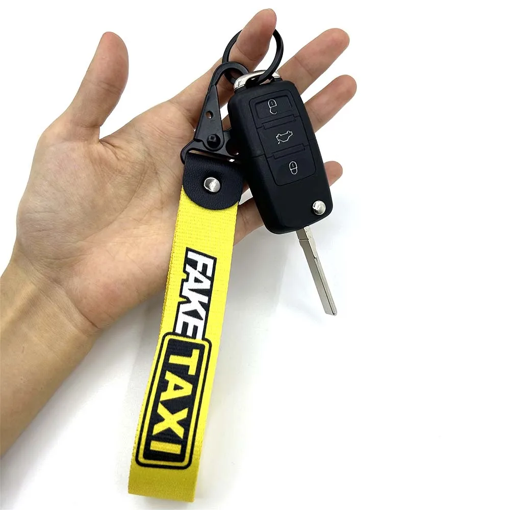 JDM Style Fake Taxi Keychain Two Sides Set Japanese Nylon Racing Keyring Key Strap For Men Gift Car Motorcycle Auto Accessories