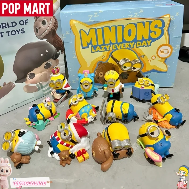 

New Pop Mart Minions Lazy Every Day Series Blind Box Surprise Box Genuine Action Figure Cartoon Model Desk Decor Collection Gift