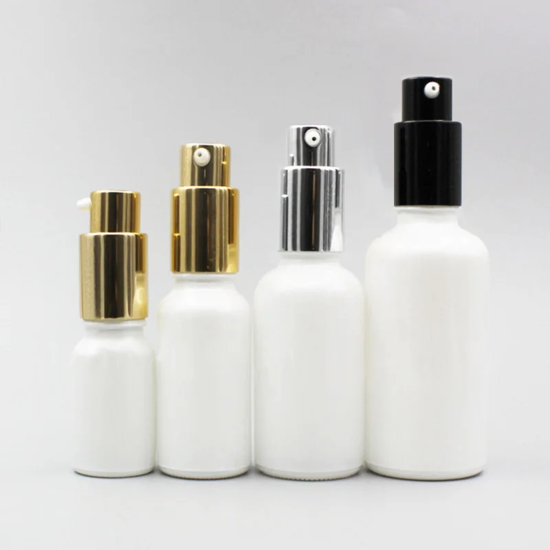 

24pcs Empty White Essential Oil Pump Glass Bottle Gold Black Mist Spray Lotion Pump 10ml 20ml 30ml 50ml