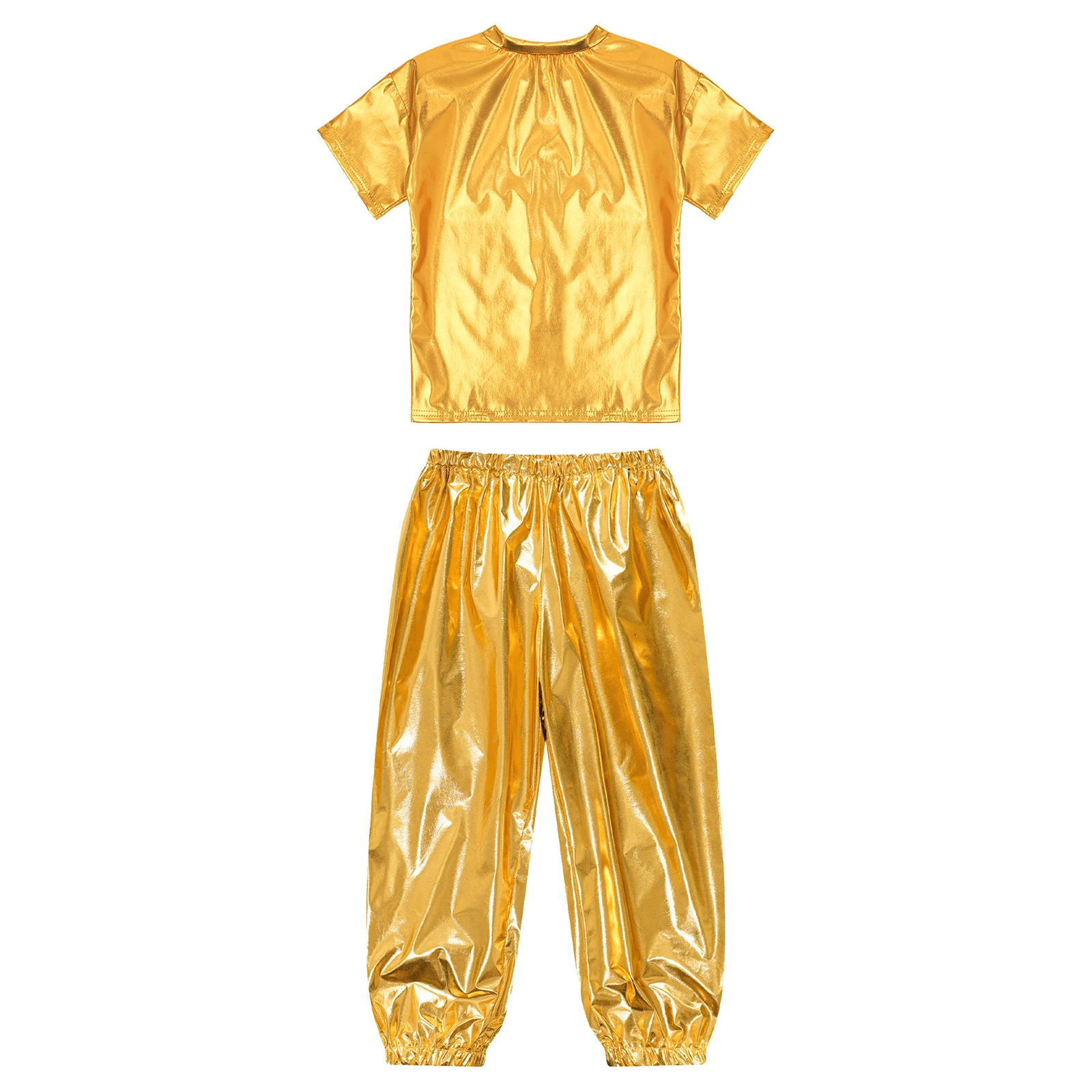 الفتيات الفتيان الهيب هوب 60s 70s ديسكو الزي تي شيرت + السراويل الاطفال الجاز ملابس الرقص الحديثة لامع الرقص أداء الحفلات زي #2