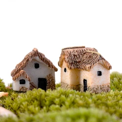 Resin House Cottages Artificial Mini House Villa Woodland Figurine Castles Terrarium Vintage Garden Home Decor Ornaments DIY