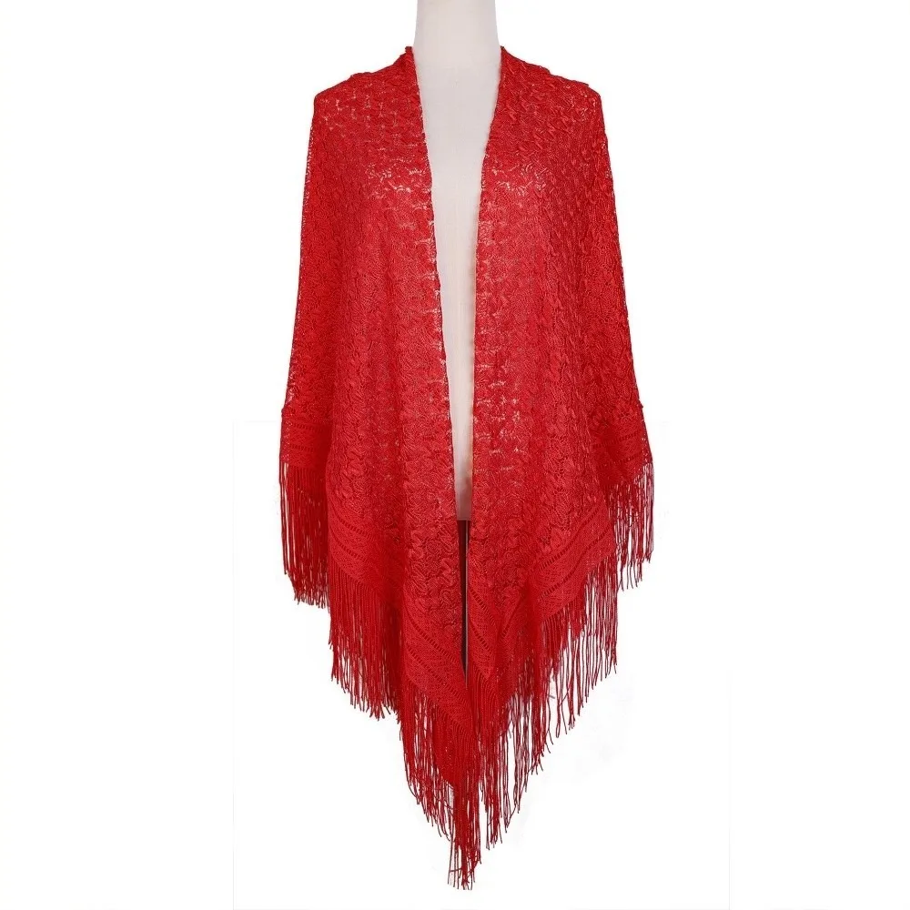 

Versatile 140×140cm Lace Shawl Hollowed-out Design Breathable Tassel Shawl Elegant Evening Gown Shawl for Women
