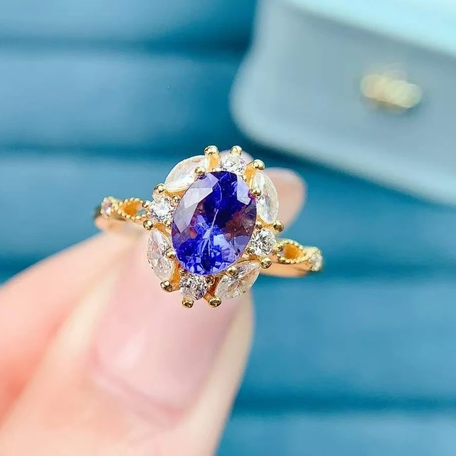 925 Silver Natural Tanzanite Ring for Engagement 5x7mm 0.7ct Genuine Tanzanite Jewelry with Certificate Fine Gemstone Jewelry