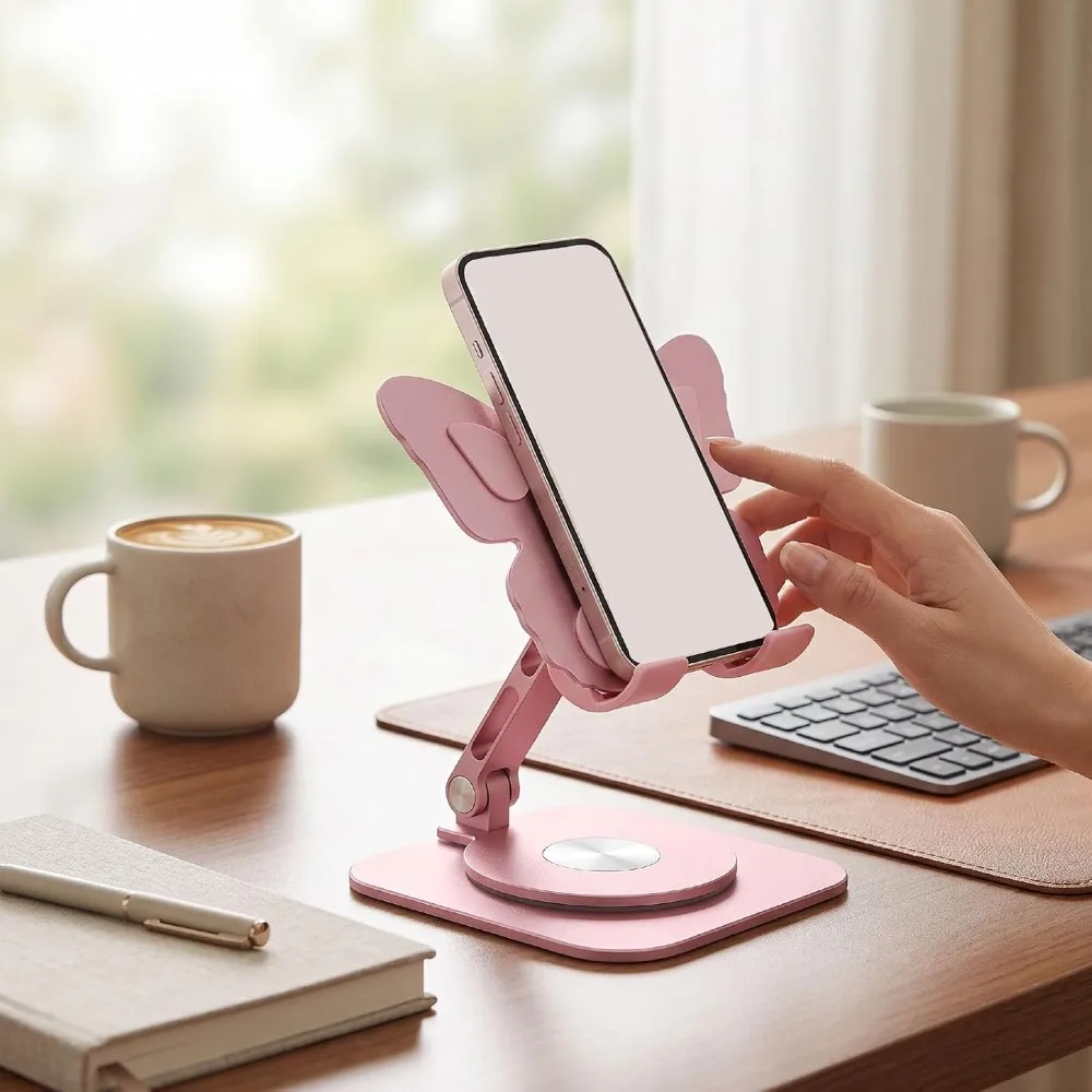 Aluminum Alloy Foldable Phone Holder Angle Adjustable 360° Rotation Rotating Cell Phone Stand Compact Size Anti-Slip
