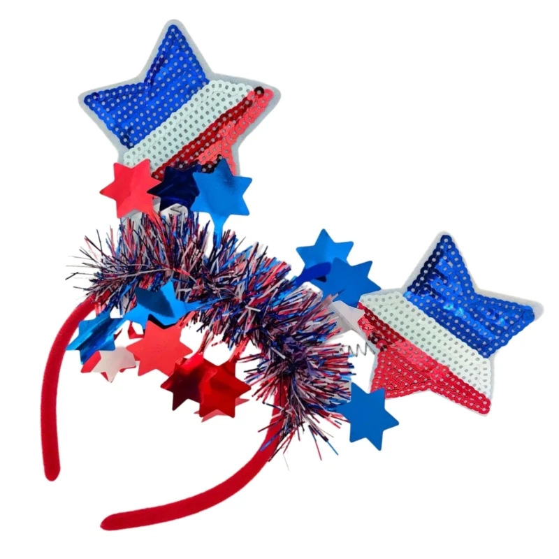 Patriotic Headband for Adult Kids Sequined Fivepointed Star Hairhoop Festival Props Garlands Hairhoop Cosplay Accessories