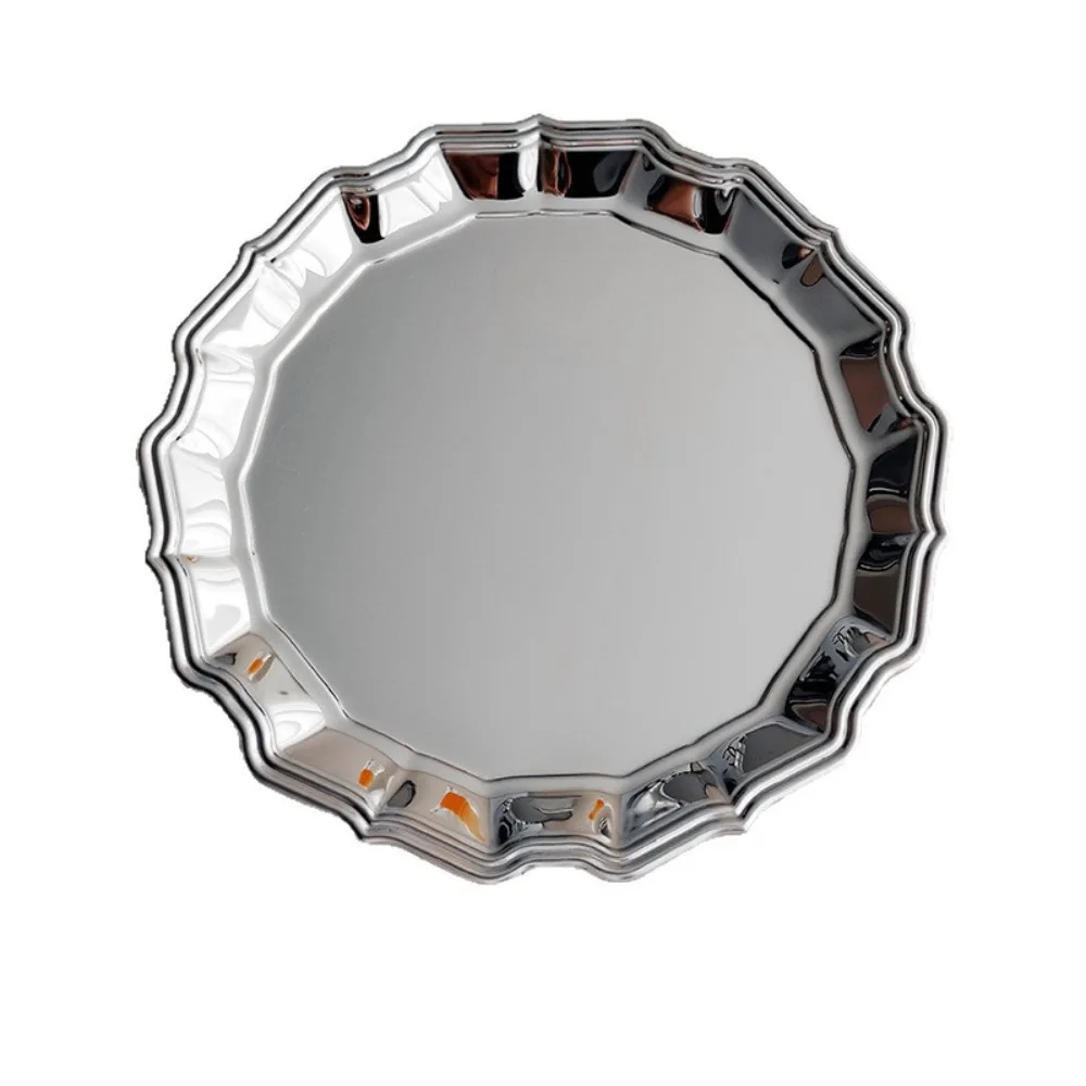 

Ретро-поднос для торта из нержавеющей стали, роскошная круглая тарелка для десертов, зеркальная серебряная тарелка для хранения украшений, декор для дома