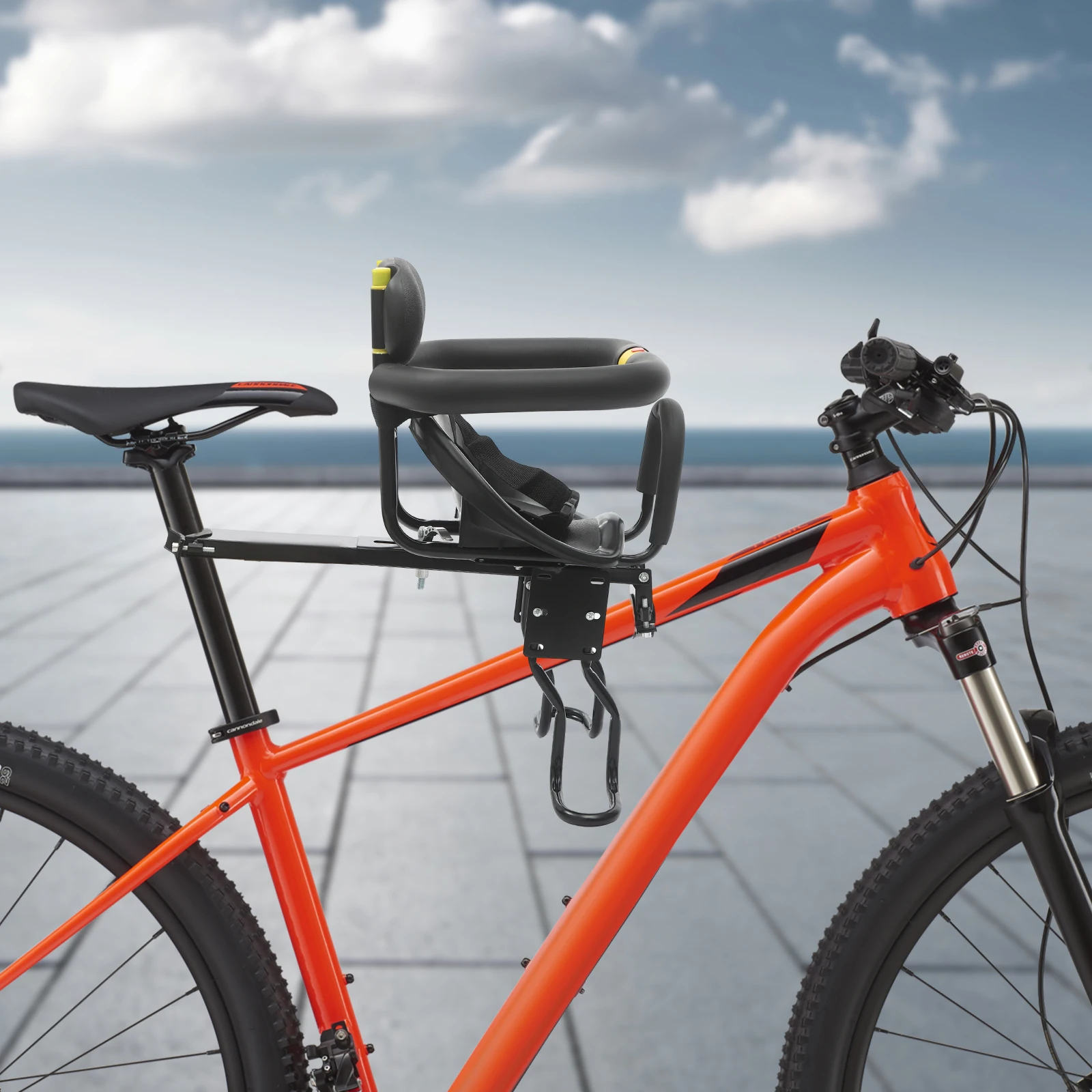 Blac 子供用自転車シート フロント、フットペダル付き自転車シート、1歳から5歳までの子供向けの背もたれをサポート