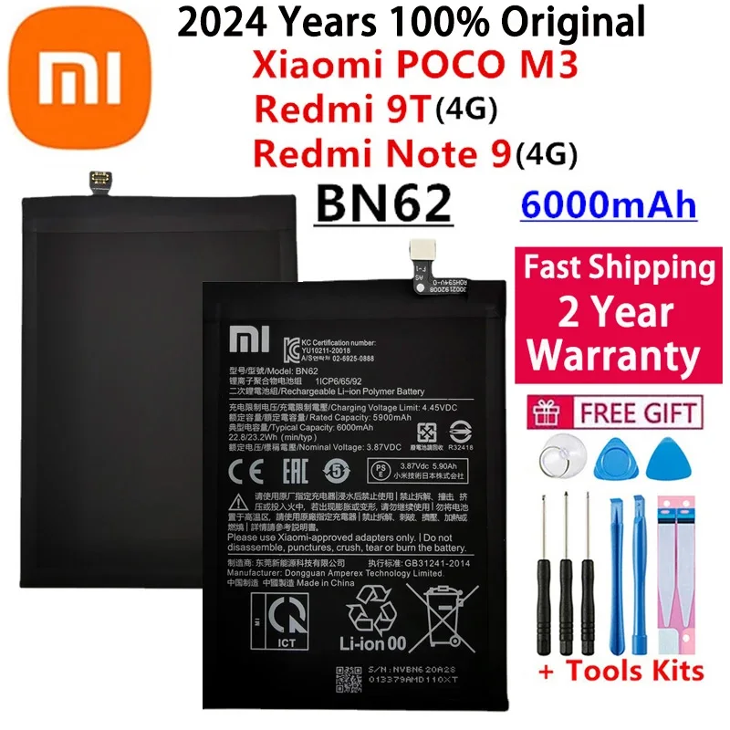 

Xiaomi-Mi Battery, 6000mAh, BN62, Xiaomi Pocophone, Poco M3, Note 9, Redmi 9T, Batteries, Fast Shipping, 100% Original, 2024