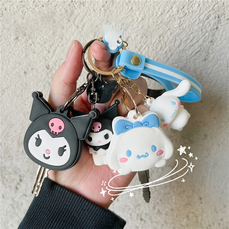 Sanrio Hello Kitty Keychain Silicone Cute Key Case KT Cat Pendant Cinnamoroll Kuromi Melody Access Control Card Case Keychain