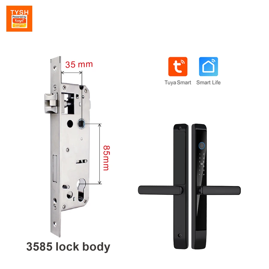 STLF Tuya WiFi Smart App Lock Fingerprint Door Handle Digital Keyless Lock Waterproof Wood Steel Doors Narrow Profile Aluminum