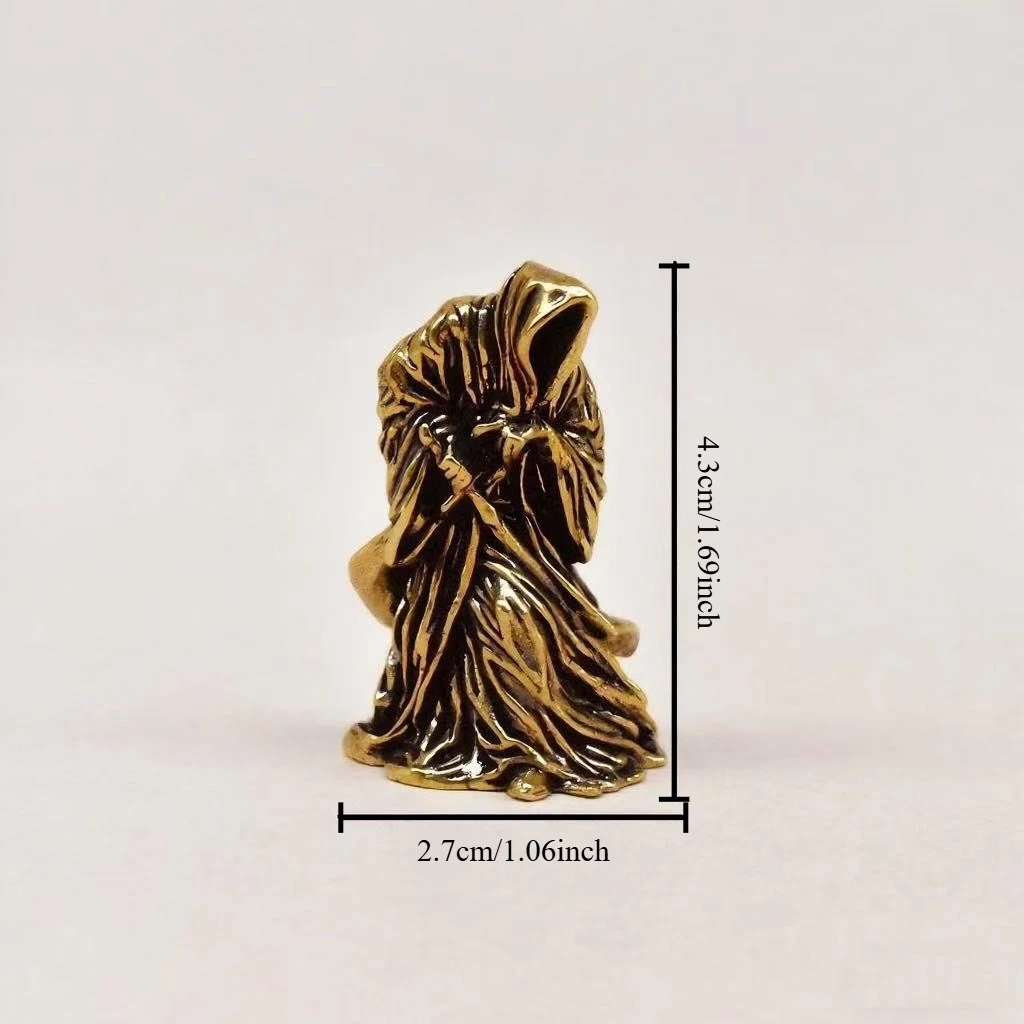 Black-Robed Grim Reaper Ghost Swordsman Brass Figurine with Antique Bronze Cape