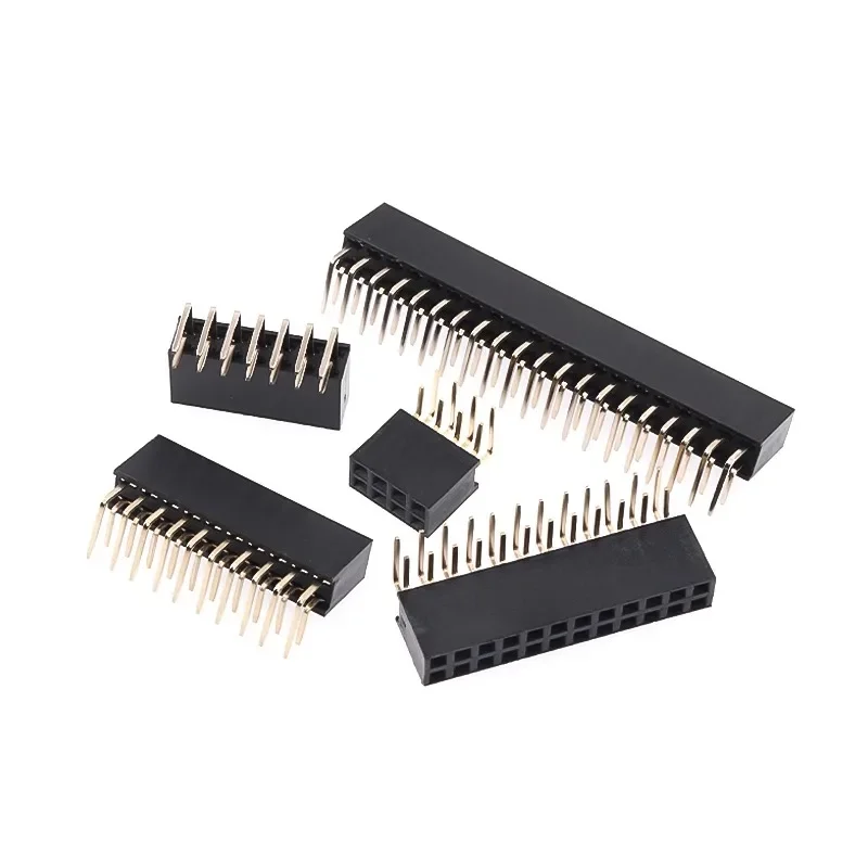 1000pcs 2.54mm Double Row 90 Right-angle Copper Pin Female Socket 2x2 3 4 5 6 7 8 10 40P Plastic Height 8.5mm